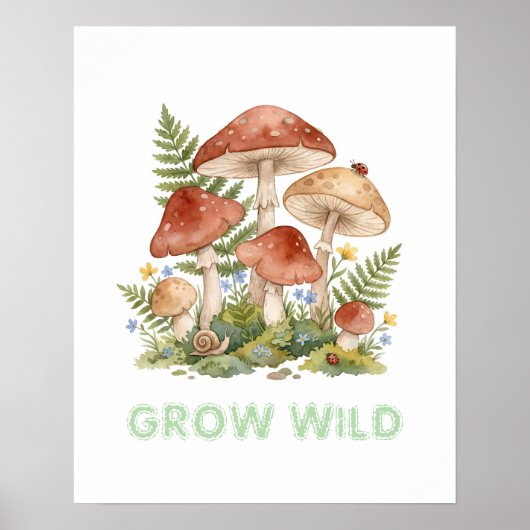 Personalized Whimsical Mushroom Woodland Nursery Poster (Voorkant)