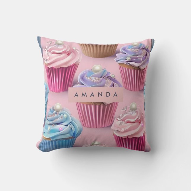 Personalized Whimsical Pastel Cupcake Dreams Kussen (Voorkant)