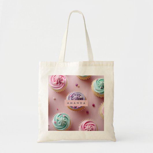 Personalized Whimsical Pastel Cupcake Swirl Tote Bag (Voorkant)