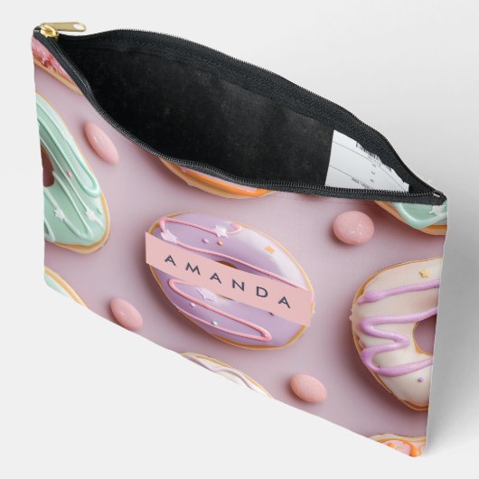 Personalized Whimsical Pastel Donut & Macaron Etui (Open)