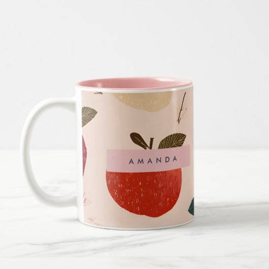 Personalized Whimsical Red Apple Harvest Tweekleurige Koffiemok (Links)