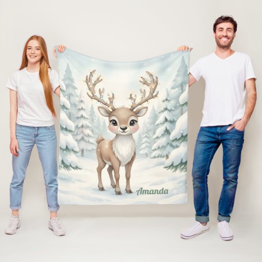 Personalized Whimsical Reindeer Christmas Blanket Fleece Deken (In situ)