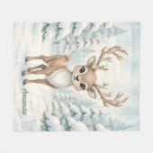 Personalized Whimsical Reindeer Christmas Blanket Fleece Deken (Voorkant (Horizontaal))