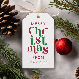 Personalized Whimsical Retro Merry Christmas  Cadeaulabel
