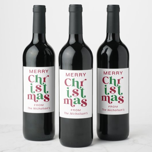 Personalized Whimsical Retro Merry Christmas Wijn Etiket (Flessen)