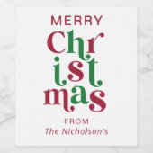 Personalized Whimsical Retro Merry Christmas Wijn Etiket (Enkel label)