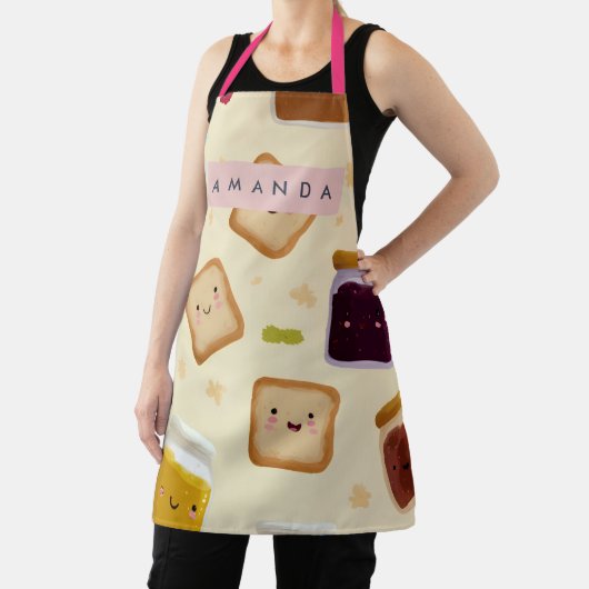 Personalized Whimsical Toast & Jam Pattern Apron Schort (Insitu)