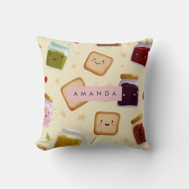 Personalized Whimsical Toast & Jam Pattern Kussen (Voorkant)