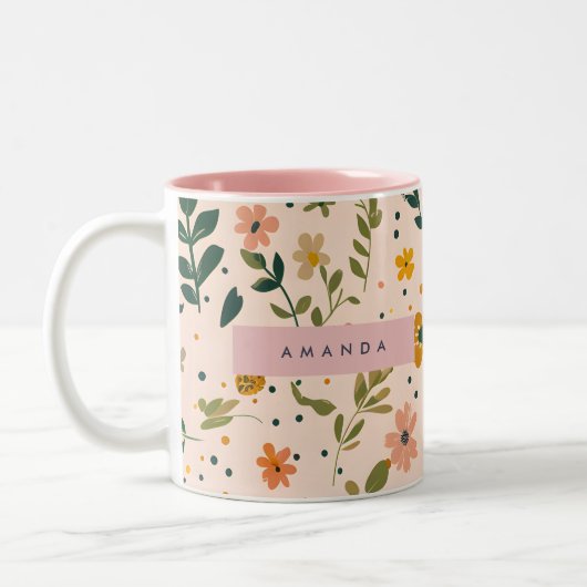 Personalized Whimsical Wildflower Meadow Tweekleurige Koffiemok (Links)
