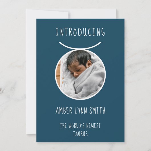 Personalized White and Blue Taurus Zodiac Aankondiging (Voorkant)