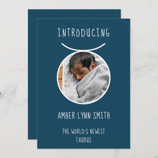 Personalized White and Blue Taurus Zodiac Aankondiging (Voorkant / Achterkant)