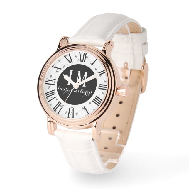 Personalized White & Black Bow Horloge (Hoek)