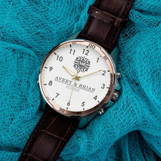 Personalized white black Custom name monogram  Horloge