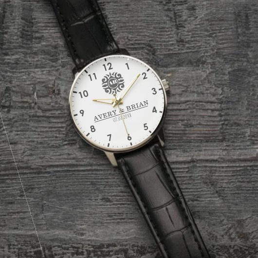 Personalized white black Custom name monogram  Horloge