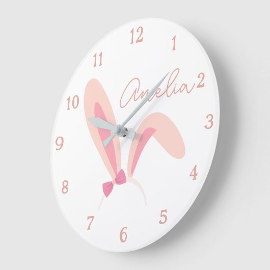 Personalized White Bunny Nursery Wall Clock Pastel Grote Klok (Hoek)