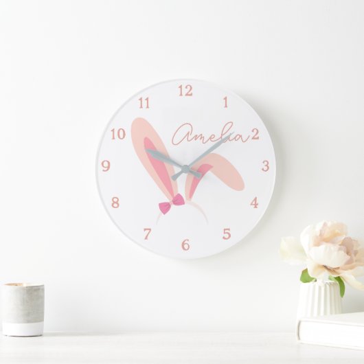 Personalized White Bunny Nursery Wall Clock Pastel Grote Klok (Huis)