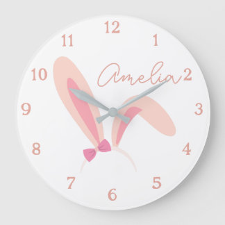 Personalized White Bunny Nursery Wall Clock Pastel Grote Klok