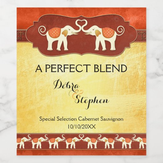 Personalized White Elephants Wedding Wine Label Wijn Etiket (Enkel label)