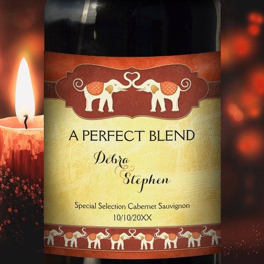 Personalized White Elephants Wedding Wine Label Wijn Etiket