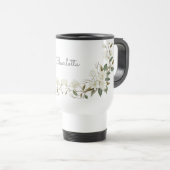 Personalized White Floral Mug, Elegant Custom Name Reisbeker (Voorkant rechts)