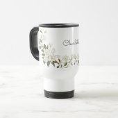 Personalized White Floral Mug, Elegant Custom Name Reisbeker (Voorkant links)