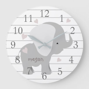 Personalized White Grey Elephant Wall Clock Grote Klok