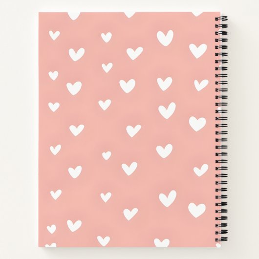 Personalized White Heart Pattern on Blush  Notitieboek (Achterkant)
