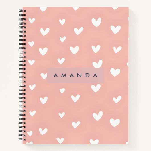 Personalized White Heart Pattern on Blush  Notitieboek (Voorkant)