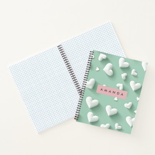 Personalized White Heart Pattern on Mint Notitieboek (Binnen)