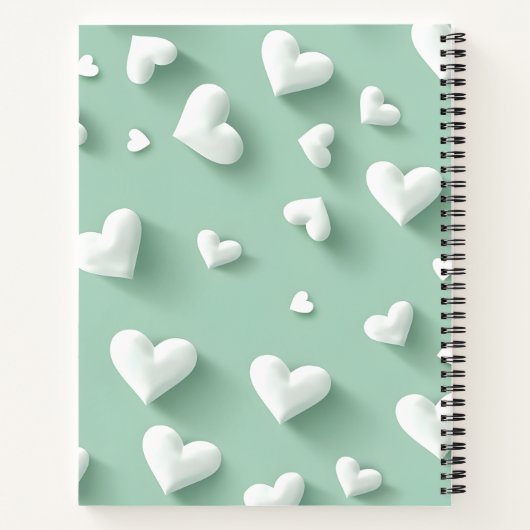 Personalized White Heart Pattern on Mint Notitieboek (Achterkant)
