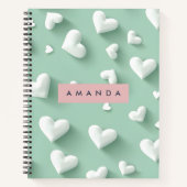 Personalized White Heart Pattern on Mint Notitieboek (Voorkant)