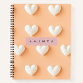 Personalized White Heart Pattern on Peach Notitieboek (Voorkant)