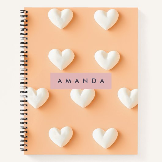 Personalized White Heart Pattern on Peach Notitieboek (Voorkant)
