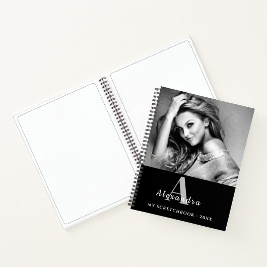 Personalized White Monogram Photo Sketchbook Notitieboek (Binnen)