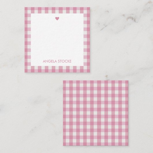 Personalized White Pink Gingham Notitiekaartje (Voorkant / Achterkant)