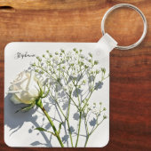 Personalized White Rose Floral Charm Sleutelhanger (Achterkant)