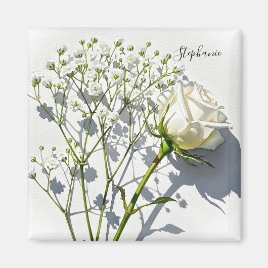 Personalized White Rose Floral Magnet (Voorkant)
