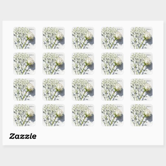 Personalized White Rose Floral Sticker (Vel)