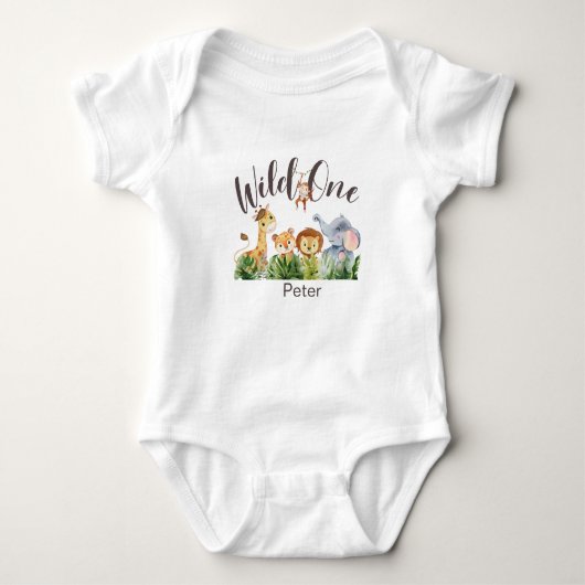 Personalized Wild One Safari  First Birthday Baby  Romper (Voorkant)