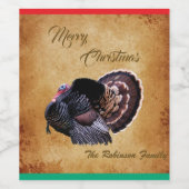 Personalized Wild Turkey Merry Christmas Wijn Etiket (Enkel label)