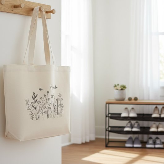 Personalized Wildflower Botanical Art Tote Bag