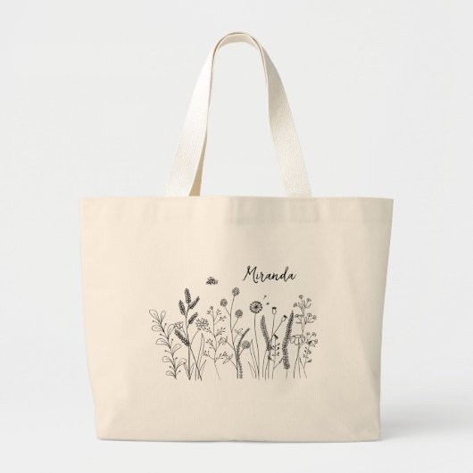 Personalized Wildflower Botanical Art Tote Bag (Voorkant)