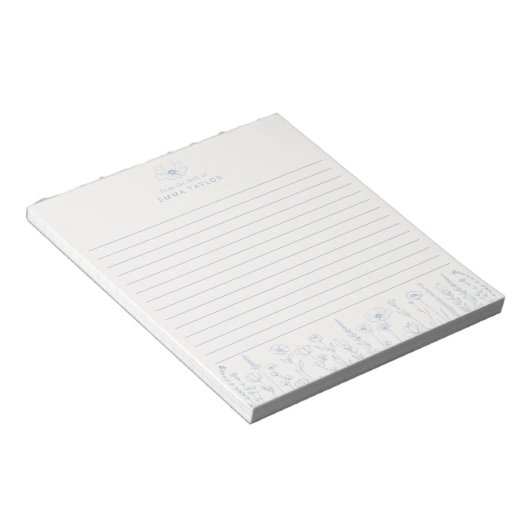 Personalized Wildflower Dusty Blue Desk Notepad Notitieblok (Schuin)