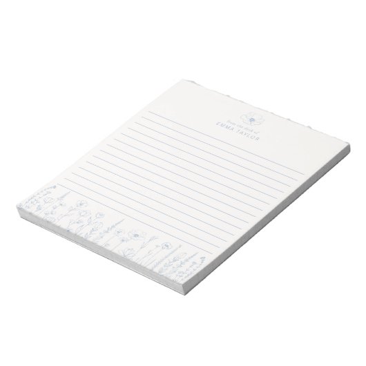 Personalized Wildflower Dusty Blue Desk Notepad Notitieblok (Linkerzijde)