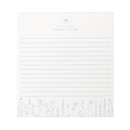 Personalized Wildflower Dusty Blue Desk Notepad Notitieblok (Voorkant)