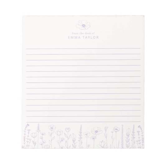 Personalized Wildflower Lavender Desk Notepad Notitieblok (Voorkant)