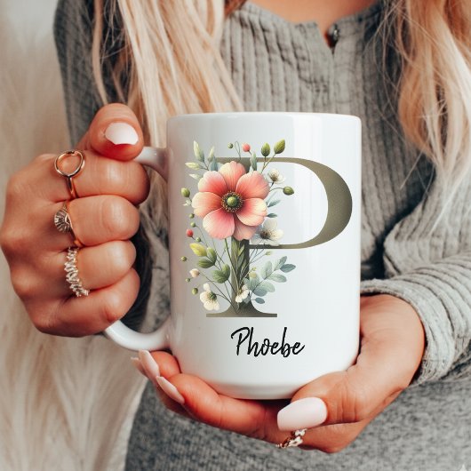 Personalized Wildflower Monogram Mug Gift for Mom Koffiemok