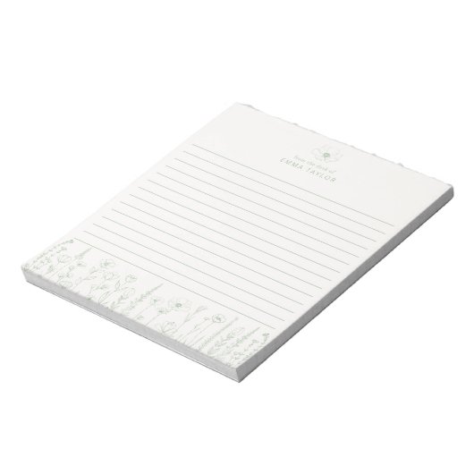 Personalized Wildflower Sage Green Desk Notepad Notitieblok (Linkerzijde)