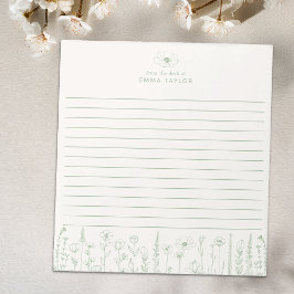 Personalized Wildflower Sage Green Desk Notepad Notitieblok