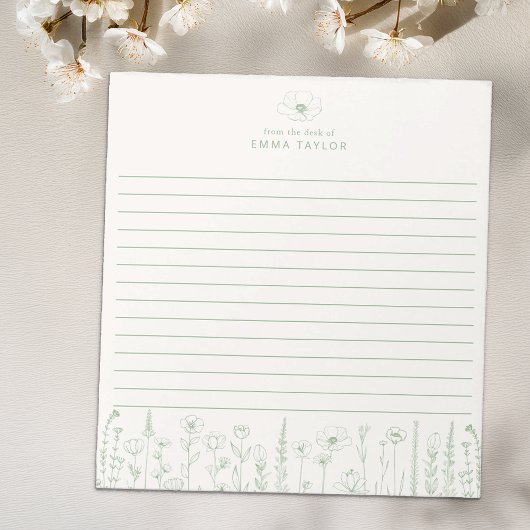 Personalized Wildflower Sage Green Desk Notepad Notitieblok